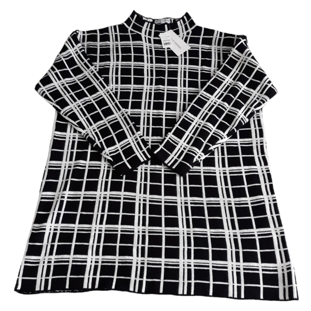 NWT Love Trend NY XXL Window Pane Plaid Long Sleeve Mock Neck Sweater Dress